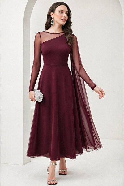 DRESSIFY WOMEN’S FASHION Γυναικείο μακρυμάνικο φόρεμα με λεπτομέρεια από τούλ...