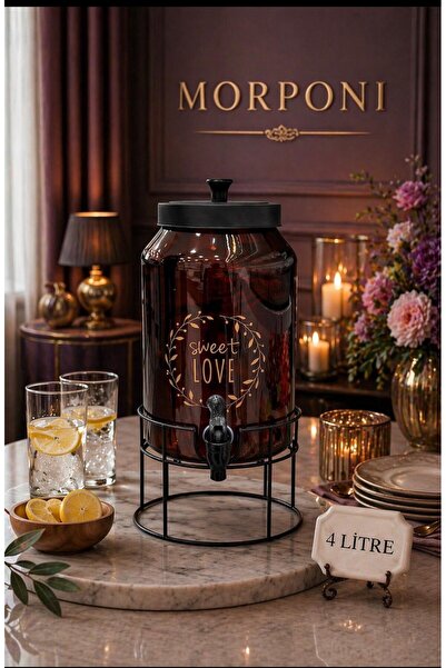 Qerhome Metal Stantlı Amber Cam Şerbetlik & SEbil & Yağdanlık 4 Lt