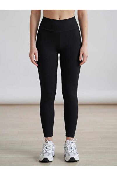 LİNDALİNA TEKSTİL Ženske crne uske rebraste leggins od likre visokog struka