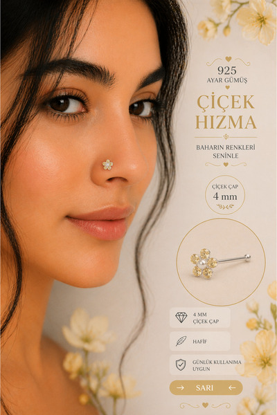 Sacce Scarves&Accessories Minimal Çiçek Hızma Renkli Taşlı Burun Piercing