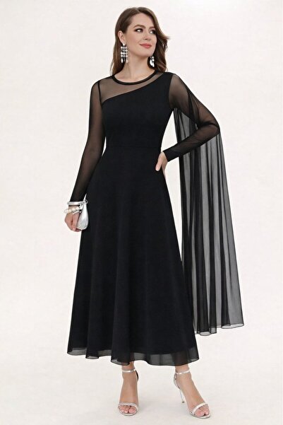 kendim fashion Women's Long Sleeve Semi-Turtleneck Tulle Detailed Long Sandy ...