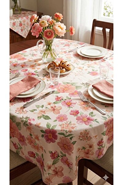 ÇEÇEN HOME Πλαστικό τετράγωνο τραπεζομάντιλο με σχέδιο λουλουδιών 140x180 PVC...