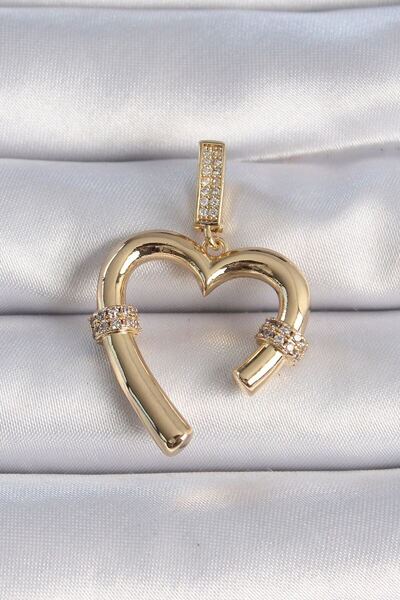 norsary Brass Gold Color Zircon Stone Detailed Heart Figure Ajda Charm