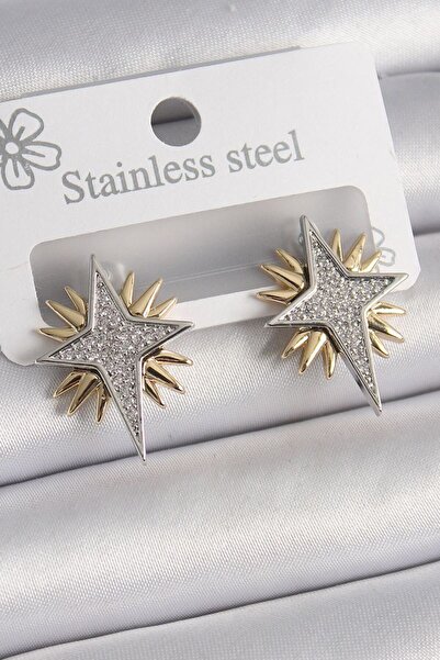 norsary Brass Gold Silver Color Zircon Stone Pole Star Model Women's Earrings