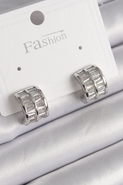 norsary Brass Silver Color Double Row Zircon Stone Women's Earrings
