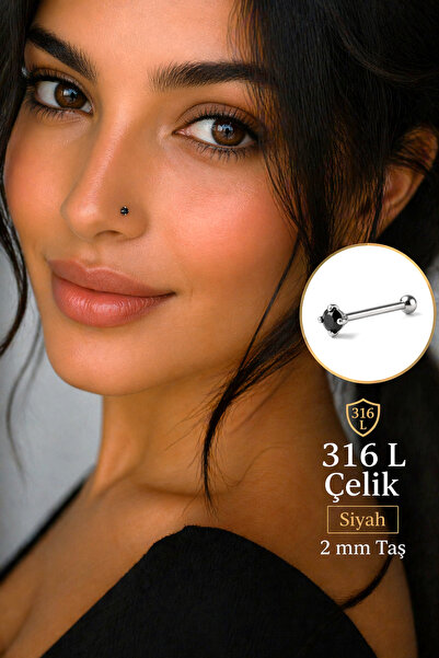 Sacce Scarves&Accessories 316L Çelik Tektaş Hızma 2 mm Zirkon Taşlı Burun Pie...