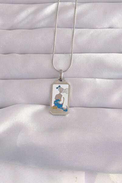 norsary 316L Steel Silver Color White Enamel Girl Figure Tarot Necklace