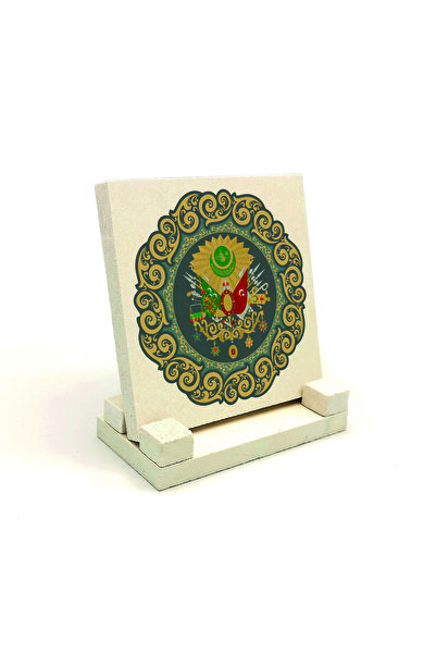 Sadrazam طاولة حجرية مطبوعة بشعار العثمانيات 10x10 KRT-84