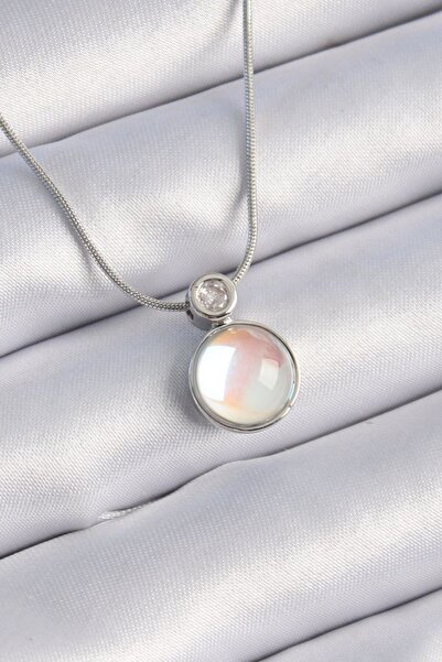 norsary 316L Steel Silver Color White Pearlescent Vintage Model Women's Necklace
