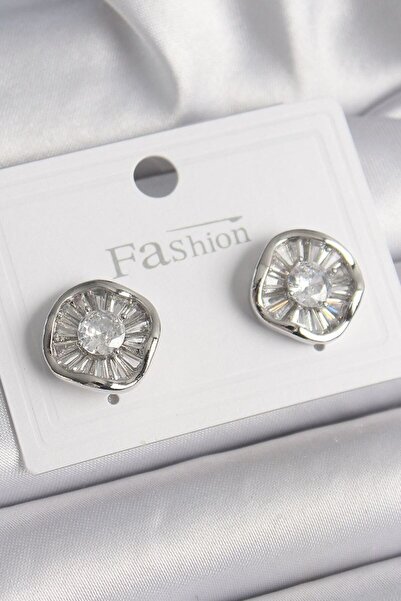 norsary Brass Silver Color Zircon Stone Clover Model Women's Earrings