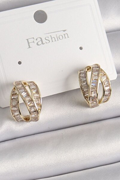 norsary Brass Gold Color Zircon Stone Knot Ring Model Women's Earrings