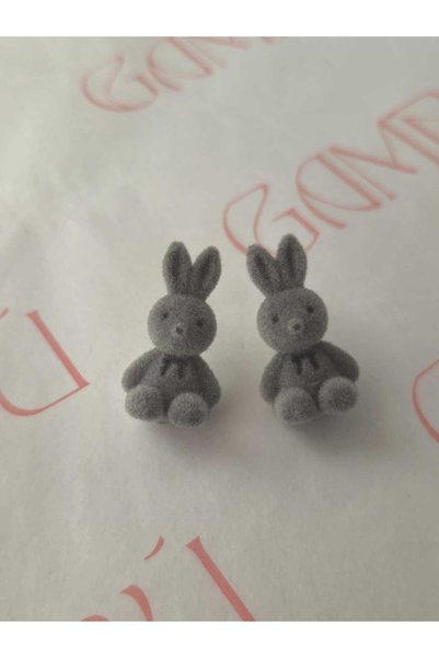 GAMBU Velvet Textured Bow and Rabbit Figured Stainless Steel Women's Earrings