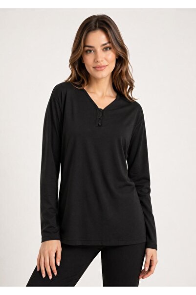 Kuraff Giyim Anne V-Neck Button Detail Seasonal Combed Cotton Blouse