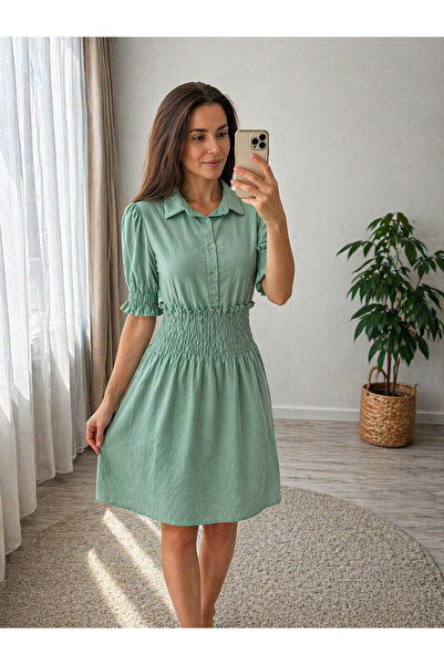 ihaoo Rochie cu maneci 3 sfert roz pudra