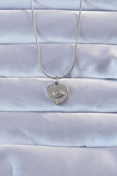 norsary 316L Silver Color Zircon Stone Embroidered Eye Detail Heart Necklace