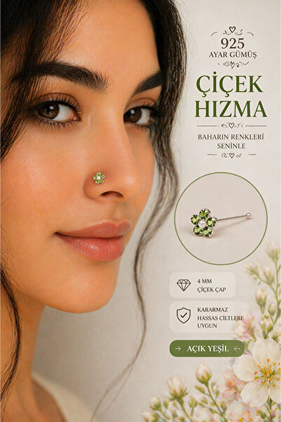 Sacce Scarves&Accessories Minimal Çiçek Hızma Renkli Taşlı Burun Piercing