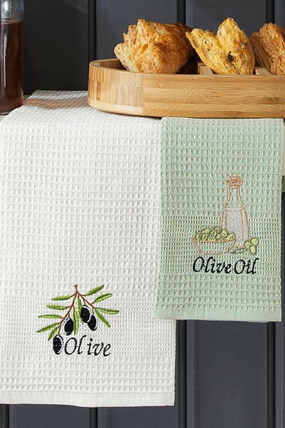 Erm Çarşı 40X60 100% Cotton Set of 6 Embroidered Kitchen Towels |   Multi-Purpose Drying Cloth