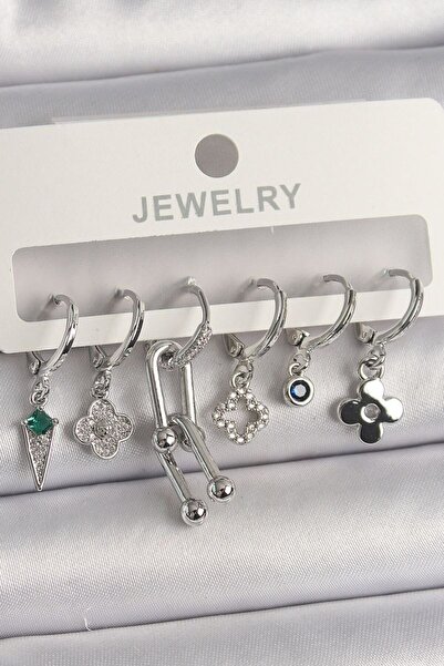 norsary Brass Silver Color Zircon Stone Multiple Figure Women's Earring Set