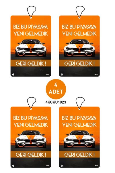 JR Jetreklam 4'lü Set Özel Araç ve Yazı Tasarımlı Dekoratif Askılı Oto Kokusu...