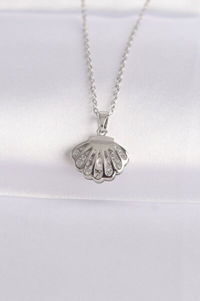 norsary 316L Steel Chain Silver Color Zircon Stone Pearl Detail Oyster Necklace