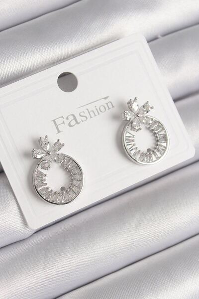 norsary Brass Silver Color Zircon Stone Hoop Model Flower Figure Women's Earr...