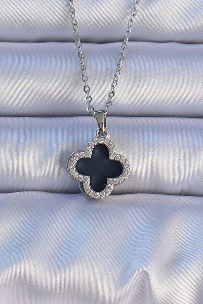 norsary 316L Steel Silver Color Black Enamel Zircon Stone Clover Figured Neck...