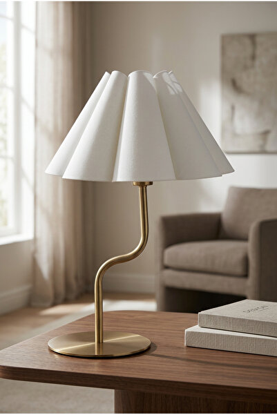 AKSESUAR EVRENİ Flora Modern Gold Decorative Lampshade Premium Table Lamp wit...