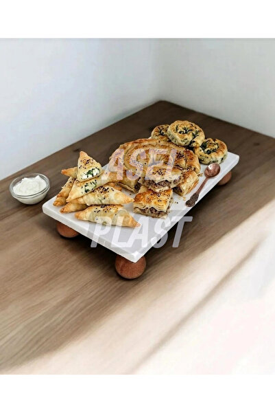ASEL PLAST Ahşap Top Ayaklı Mermer Sunumluk, Pasta Kurabiye Standı, Dekoratif...