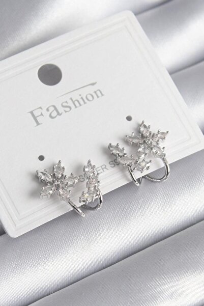 norsary Brass Silver Color Zircon Stone Flower Model Women's Earrings