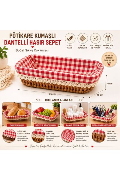 Molino Hasır Kumaşlı Kare Ekmek Sepeti