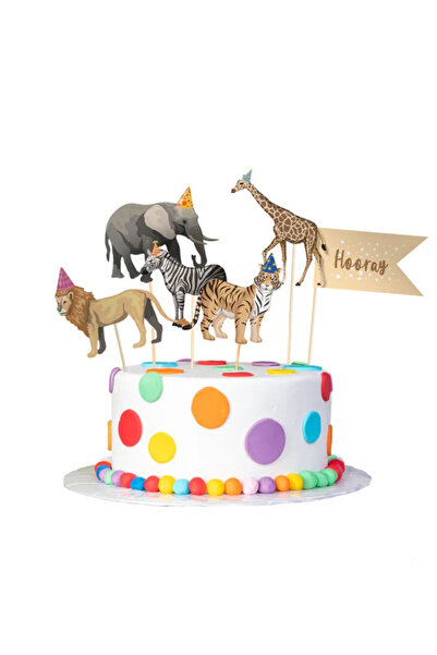 Le Mabelle Multi-Colored Safari Themed 6-Piece Long Toothpick Cake Decoration