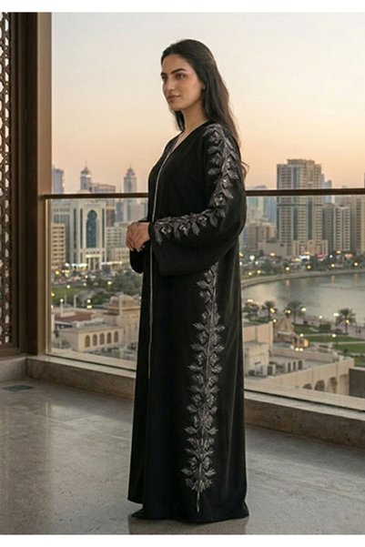 Muchmy Premium Nida Embroidery Abaya Black Comfortable Daily Wear Sheila For Women