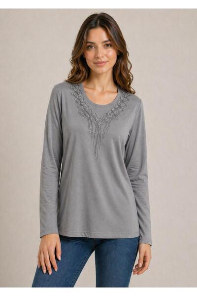 BAGİSTA BUTİK ΜΠΛΟΥΖΑ ANNE BİSİKLET με λεπτομέρεια κέντημα στο λαιμό