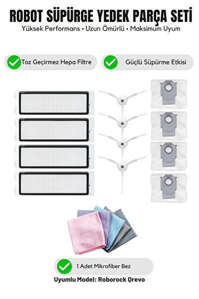 Asgard Grup Roborock Qrevo Compatible 4 White Side Brushes 4 Filters 4 Dust B...