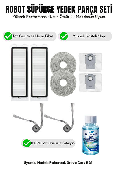 Asgard Grup Roborock Qrevo Curv 5A1 Συμβατό με 2 πλευρικές βούρτσες 2 φίλτρα ...