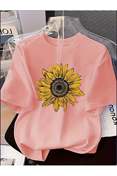 ZAVIXO Sunflower Printed Cotton Crew Neck Short Sleeve T-Shirt
