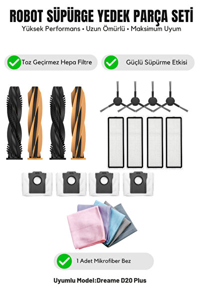 Asgard Grup Dreame D20 Plus Compatible 2 Main Brushes 4 Side Brushes 4 Filter...