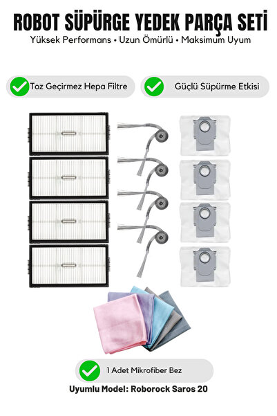 Asgard Grup Roborock Saros 20 Συμβατό με 4 πλαϊνές βούρτσες, 4 φίλτρα, 2 σακο...
