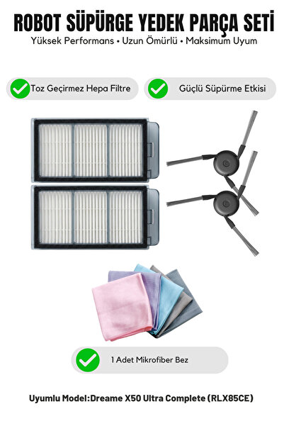 Asgard Grup Dreame X50 Ultra Complete (Rlx85Ce) Compatible 2 Side Brushes 2 F...