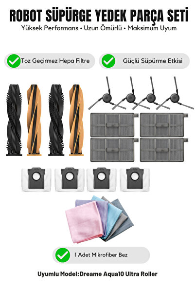 Asgard Grup Συμβατό με Dreame Aqua10 Ultra Roller: 2 κύριες βούρτσες, 4 πλαϊν...