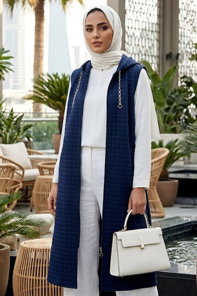 N.S NEVA STYLE Γιλέκο Τεσεττούρ με κουκούλα σε σκούρο μπλε χρώμα 30415L