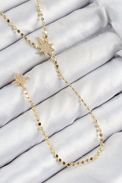 norsary Brass Zircon Stone Crushed Chain Pole Star Model Gold Color Y Necklace