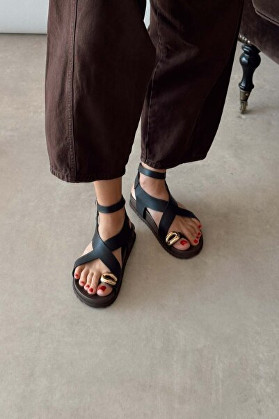 nope21shoess Liora Black Genuine Leather Sandals