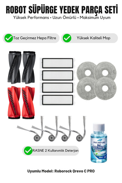 Asgard Grup Roborock Qrevo C PRO Συμβατό με 2 κύριες βούρτσες, 4 πλευρικές βο...