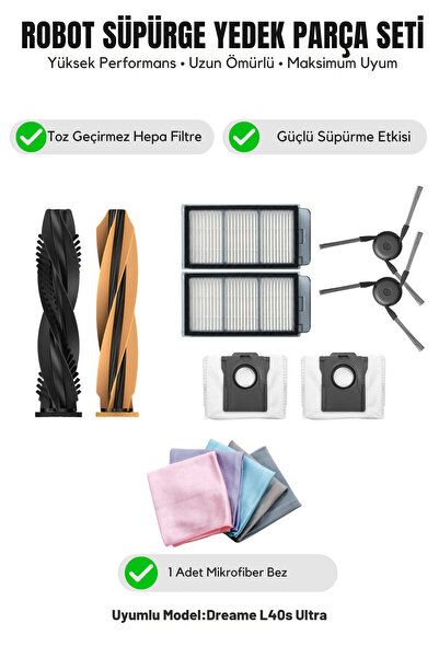 Asgard Grup Dreame L40S Ultra Compatible 1 Main Brush 2 Side Brushes 2 Filter...