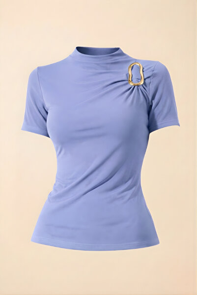 Potenza Γυναικείο μπλουζάκι κοντομάνικο χρυσό Με λεπτομέρεια αγκράφας Με σούρ...