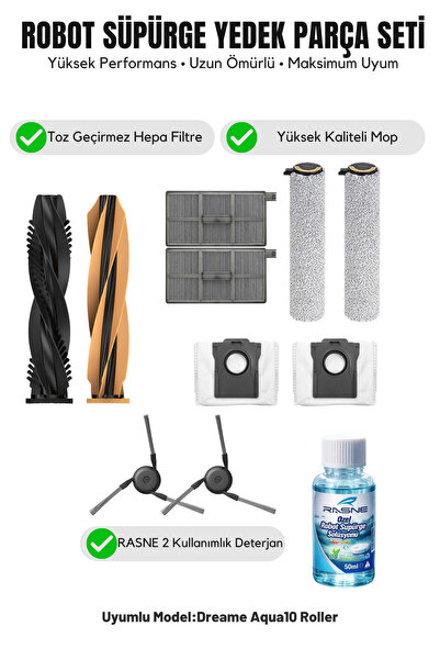 Asgard Grup Συμβατό με Dreame Aqua10 Roller: 1 Κύρια βούρτσα, 2 Πλαϊνές βούρτ...
