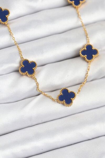 norsary 316L Steel Chain Gold Color Navy Blue Clover Women's Necklace