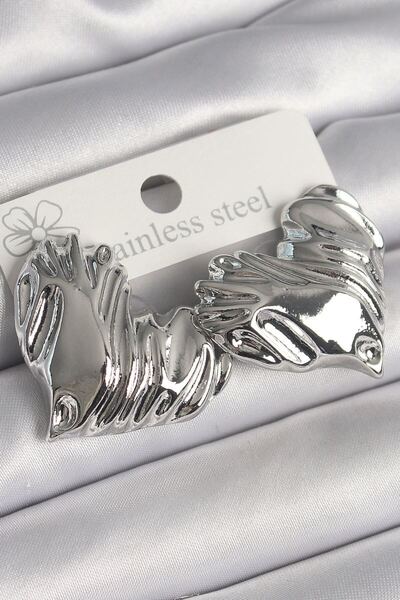 norsary Brass Silver Color Embroidered Heart Model Women's Earrings
