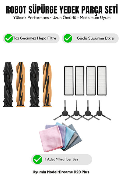 Asgard Grup Dreame D20 Plus Compatible 2 Main Brushes 4 Side Brushes 4 Filter...